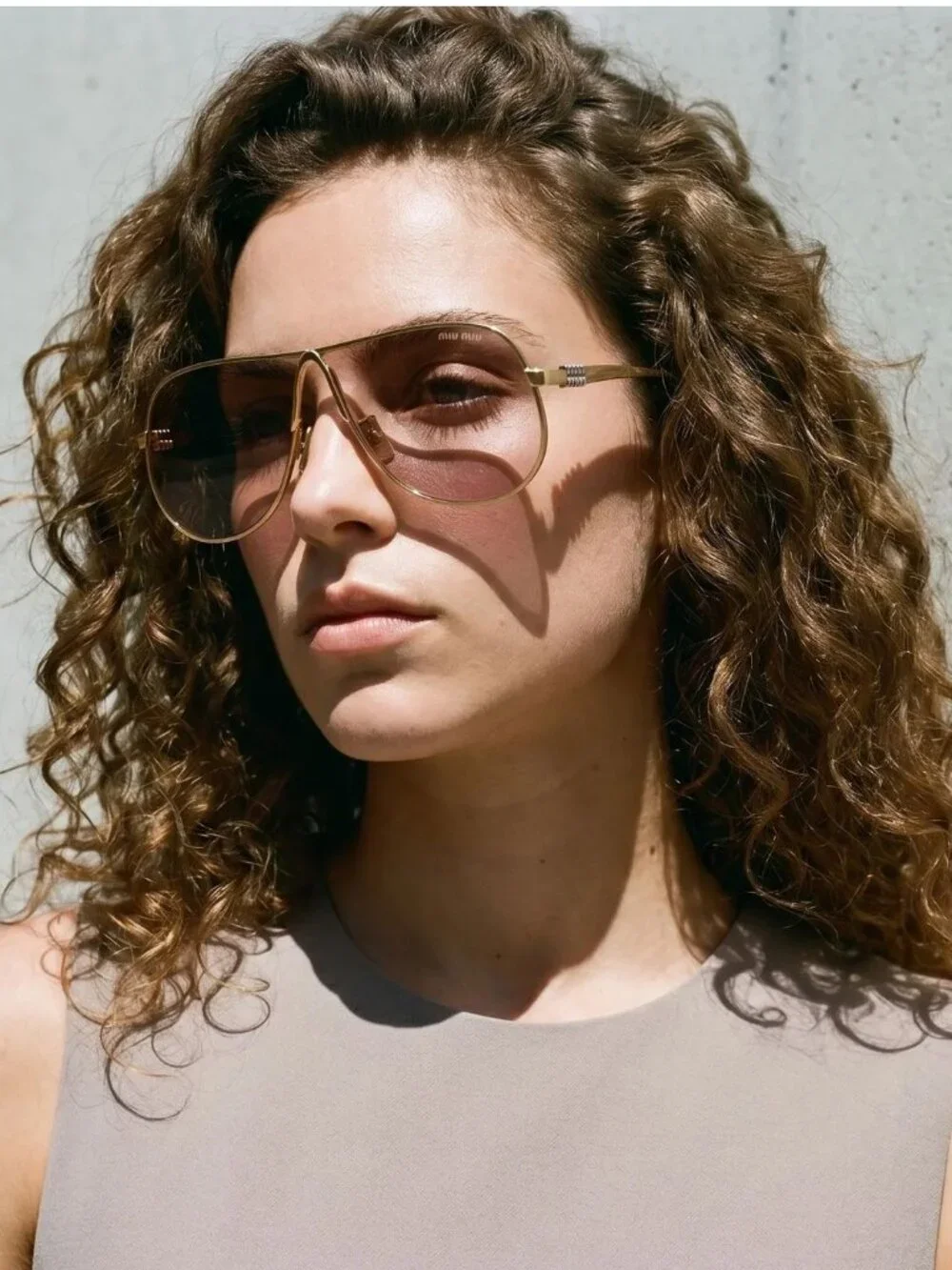 New Miu Miu MU A56S Oversized Gold Brown Sunglasses MUA56S 5AK90L